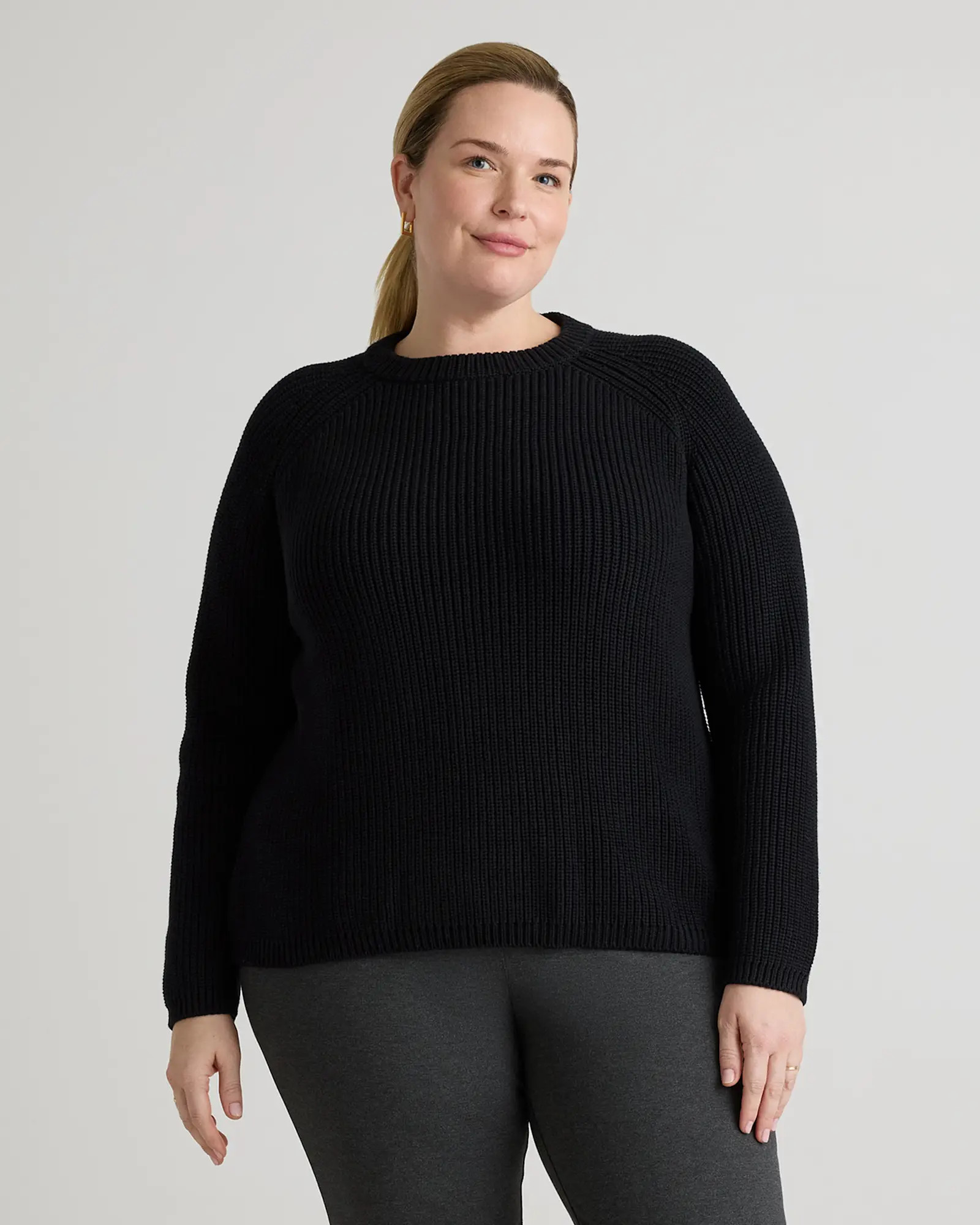 100% Organic Cotton Fisherman Crew Sweater in Black | Quince