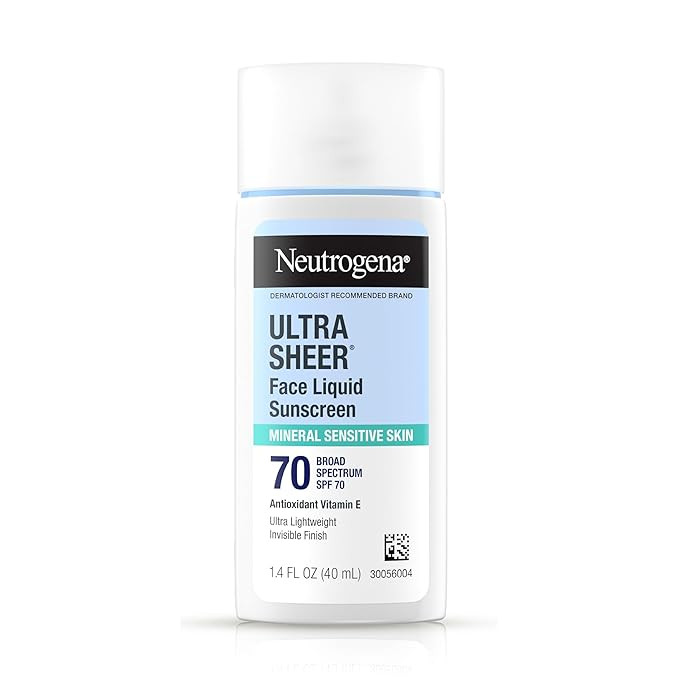 Neutrogena Ultra Sheer Mineral Face Liquid Sunscreen SPF 70, Broad Spectrum UVA UVB for Sensitive... | Amazon (US)