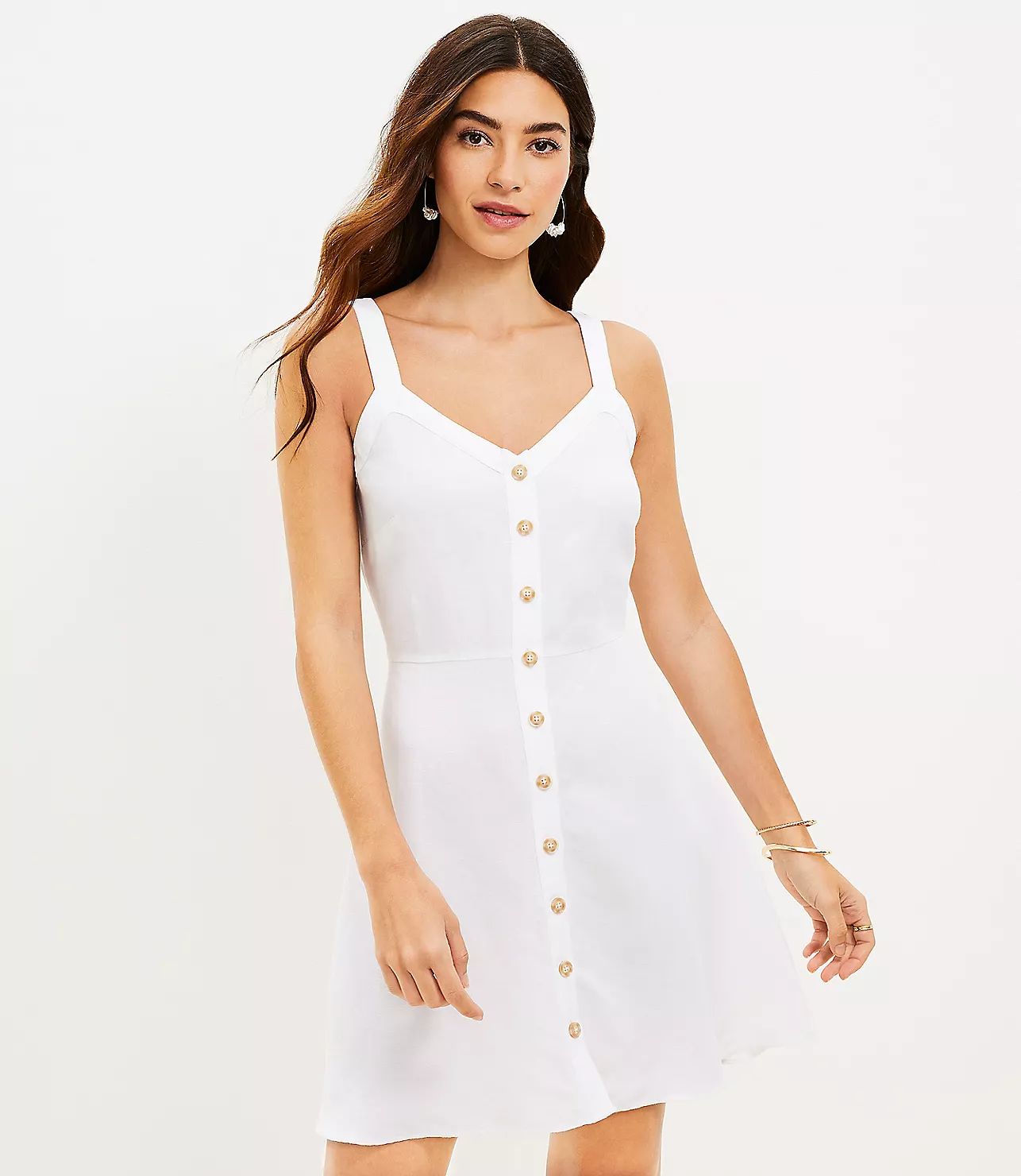 Linen Blend Strappy Button Flare Dress | LOFT
