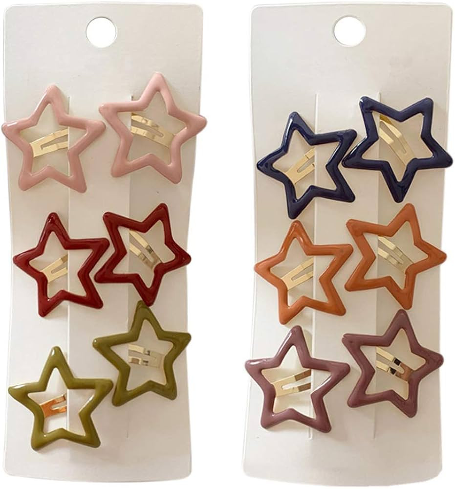 Pinksee 12 Pcs Metal Snap Hair Clips Star Hair Barrettes Hair Accessories for Women Girls (Star) | Amazon (US)