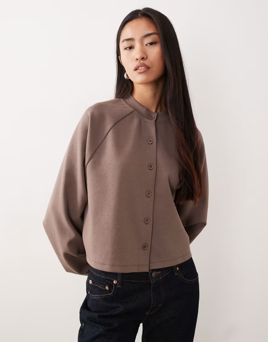 ASOS DESIGN interlock cardigan in chocolate-Black | ASOS (Global)