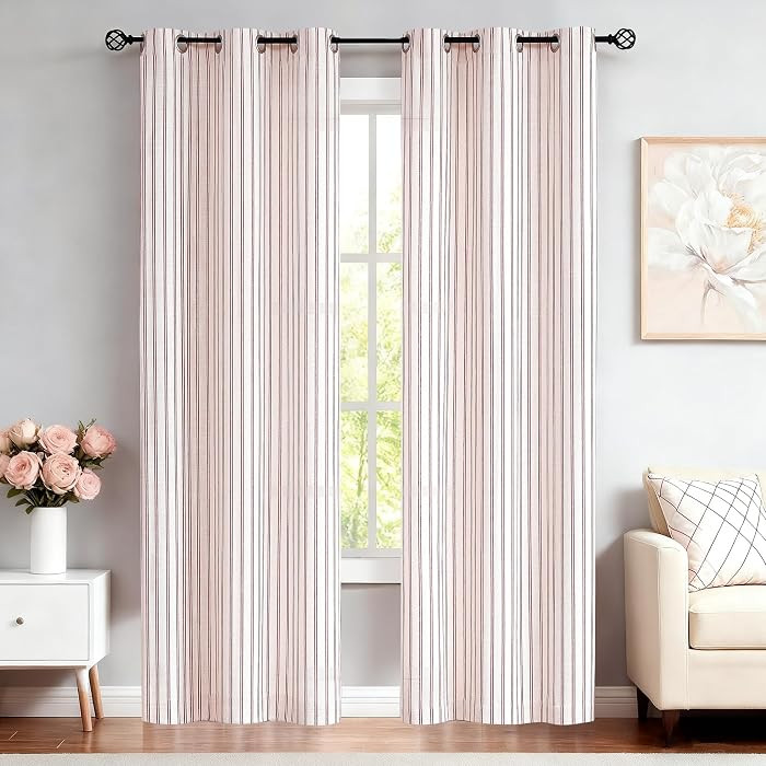 Randall Rustic Style Farmhouse Semi-Sheer Ticking Stripe Curtain Light Filtering Luxury Soft Grom... | Amazon (US)