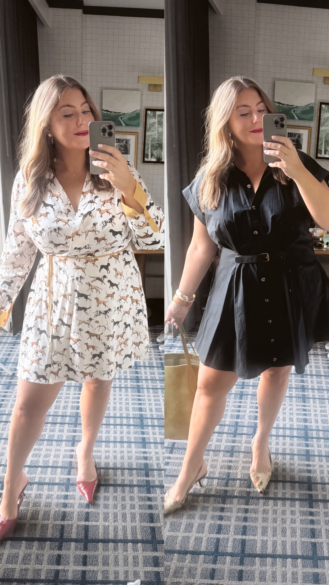 Wearing size 1X in printed wrap dress (left) & 2X in black dress (right). Use CARALYN20 at Shapermint. Use CARALYNM at Cakes Body. Business casual, snappy casual, workwear 

#LTKWorkwear #LTKPlusSize #LTKCon