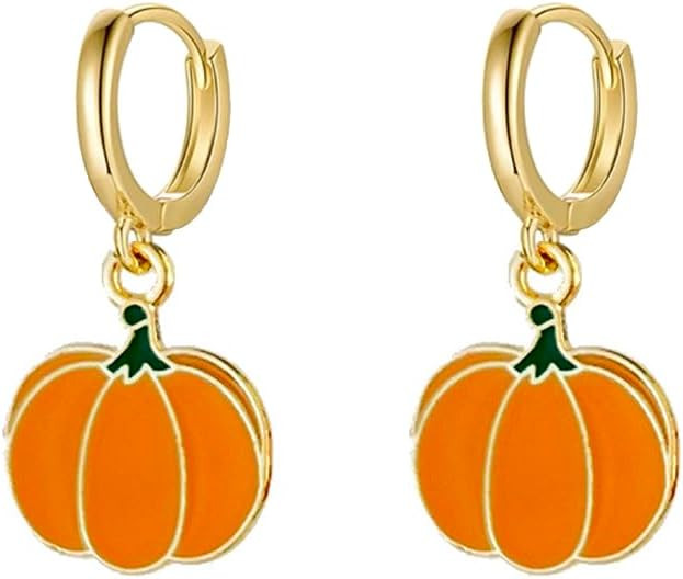 Cute Pumpkin Small Hoop Earrings for Women Dainty Minimalist Gold-tone Halloween Thanksgiving Hol... | Amazon (US)