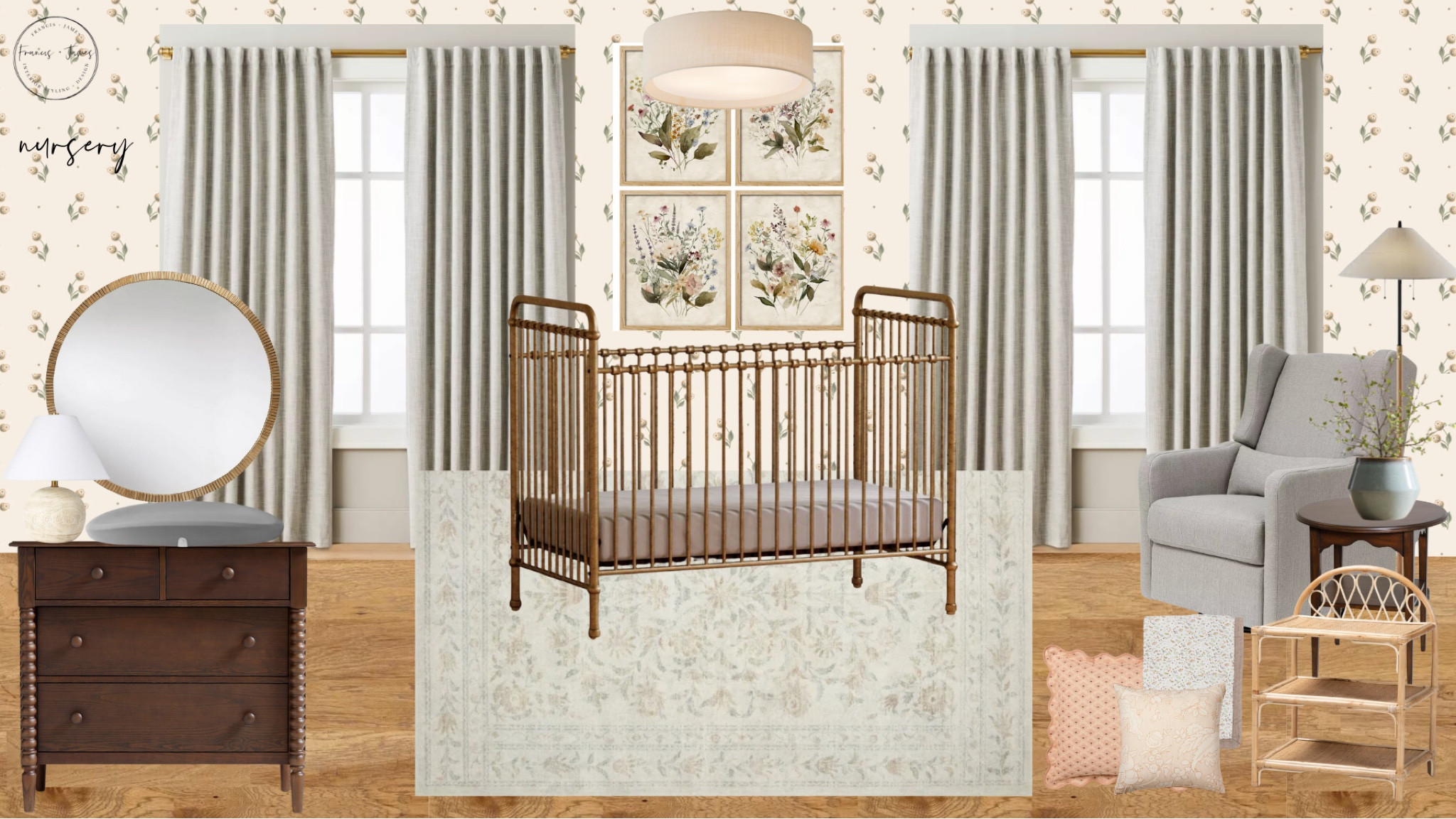  Nursery, neutral nursery, baby decor, baby girl, baby room, baby, crib, dresser, flower art, set of 4 flower art, rug, baby room, pillows, pink pillow, rocker, folder, nursing, nursery chair, gold mirror, round mirror, wallpaper, floral wallpaper, baby girl wallpaper, linen flush light, flush light, end table, rattan, rattan shelf 

#LTKHome #LTKBaby #LTKBump