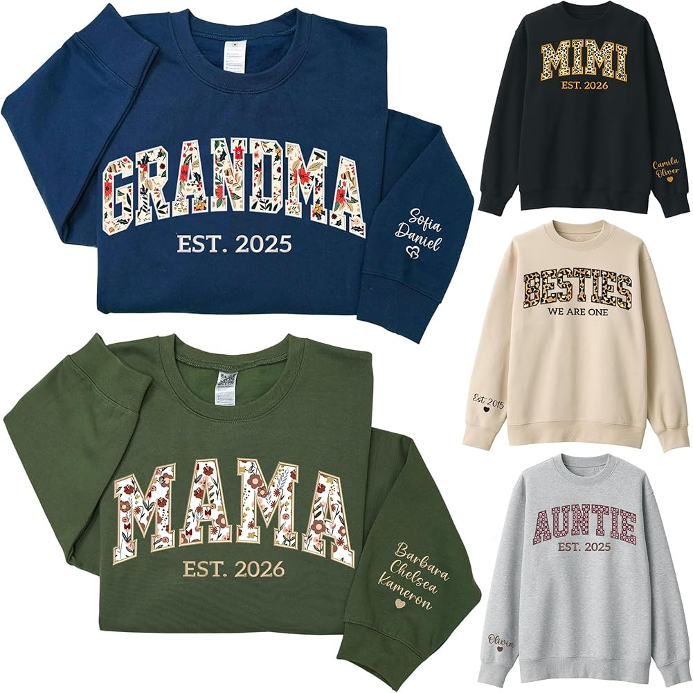 Personalized Floral Embroidered Applique Mama Sweatshirt – Personalized Mama, Mom, Grandma, Aun... | Amazon (US)