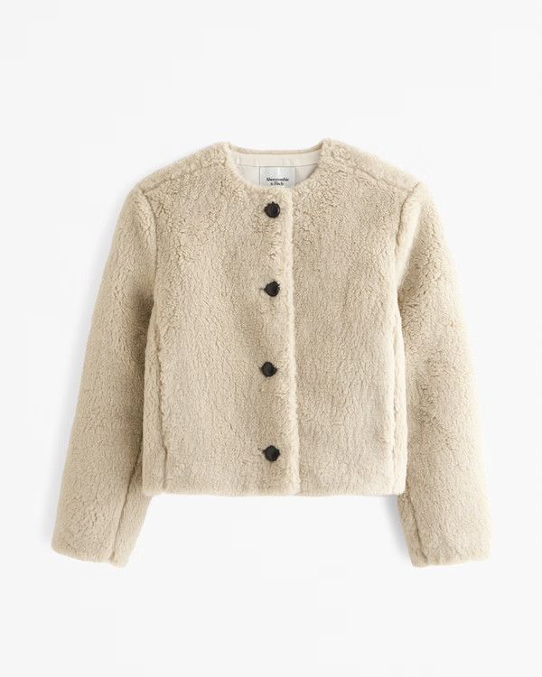 Women's Collarless Sherpa Jacket | Women's Coats & Jackets | Abercrombie.com | Abercrombie & Fitch (US)
