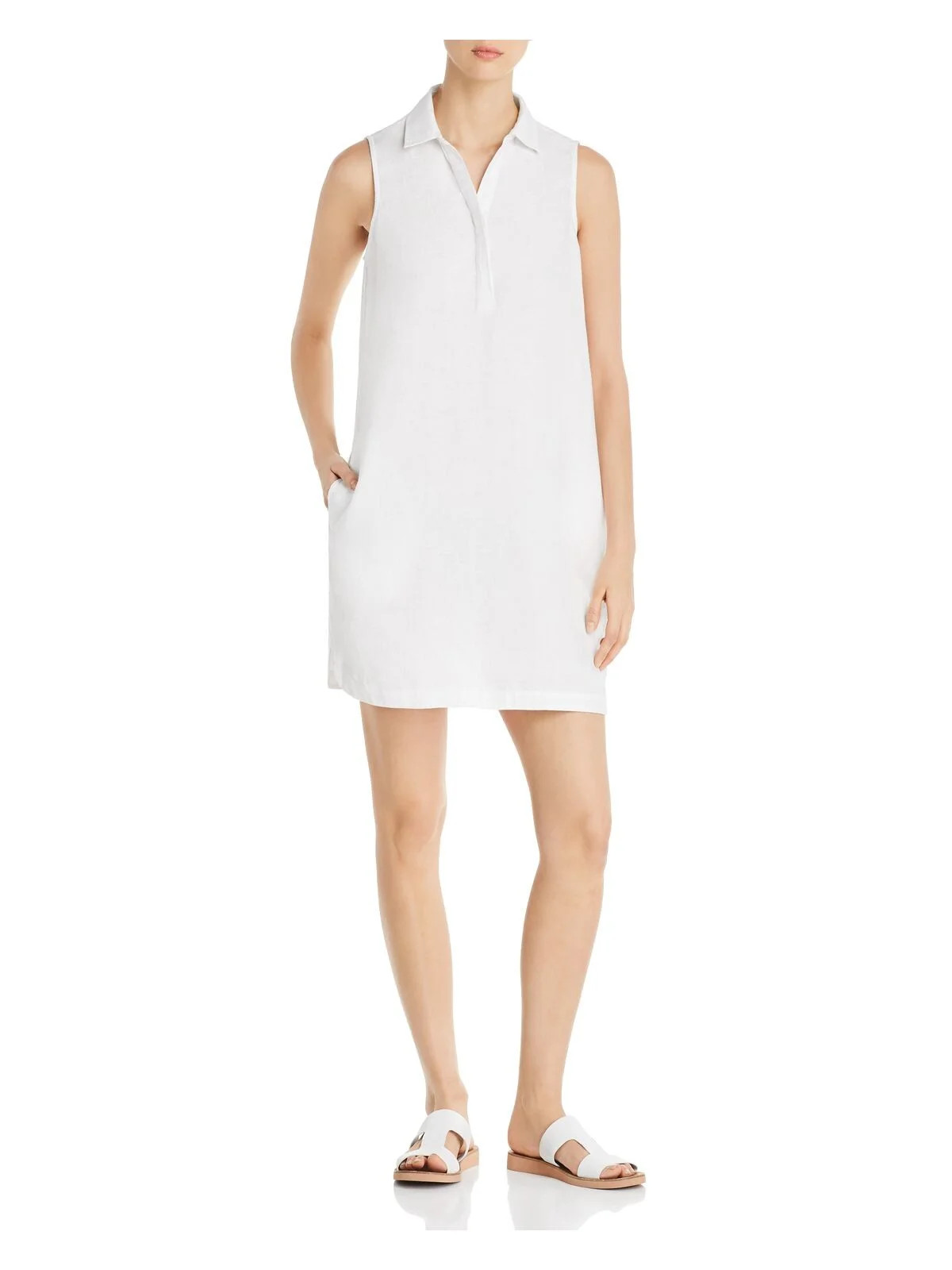 BEACHLUNCHLOUNGE COLLECTION Womens White Pocketed Collared Split Neck Sleeveless Mini Shift Dress... | Walmart (US)