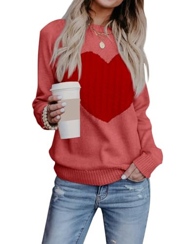 Seiciviy Heart Sweater for Women Valentines Day Gifts for Her Red Sweaters Crewneck Long Sleeve Lightweight Cute Tops | Amazon (US)