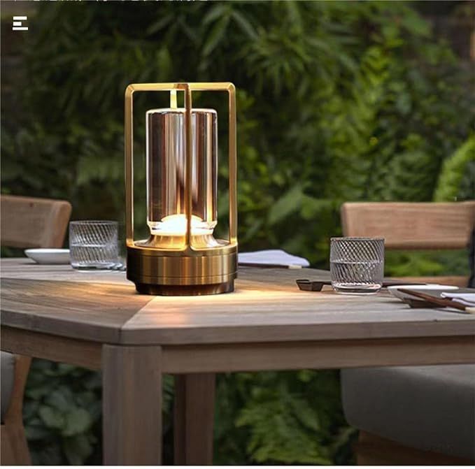 Portable Metal Table Lamp for Indoor/Outdoor ,Rechargeable Cordless LED Lamp, 3-Colour Infinitely... | Amazon (US)