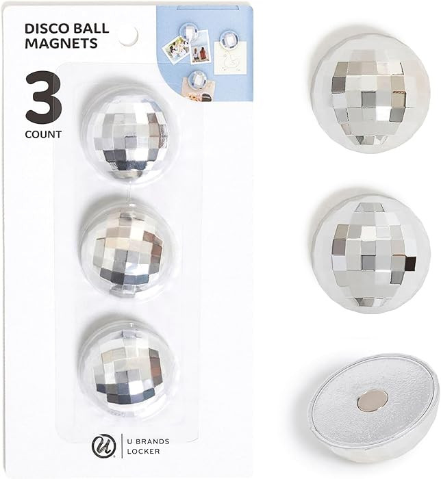 U Brands Disco Ball Locker Magnets, Set of 3, Silver, Fun Magnetic Locker Accessories for School,... | Amazon (US)