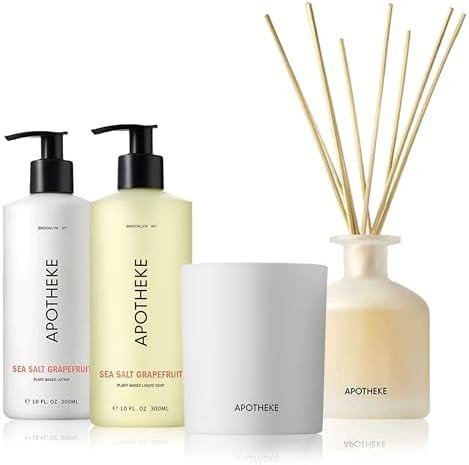 Apotheke Sea Salt Grapefruit Bundle with Scented Candles, Oil Reed Diffuser, Body Lotion & Bar So... | Amazon (US)