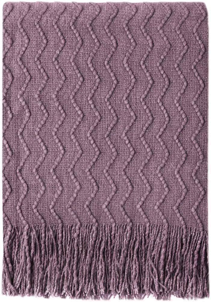 BOURINA Throw Blanket Textured Solid Soft Sofa Couch Decorative Knitted Blanket, 50" x 60" Dark L... | Amazon (US)