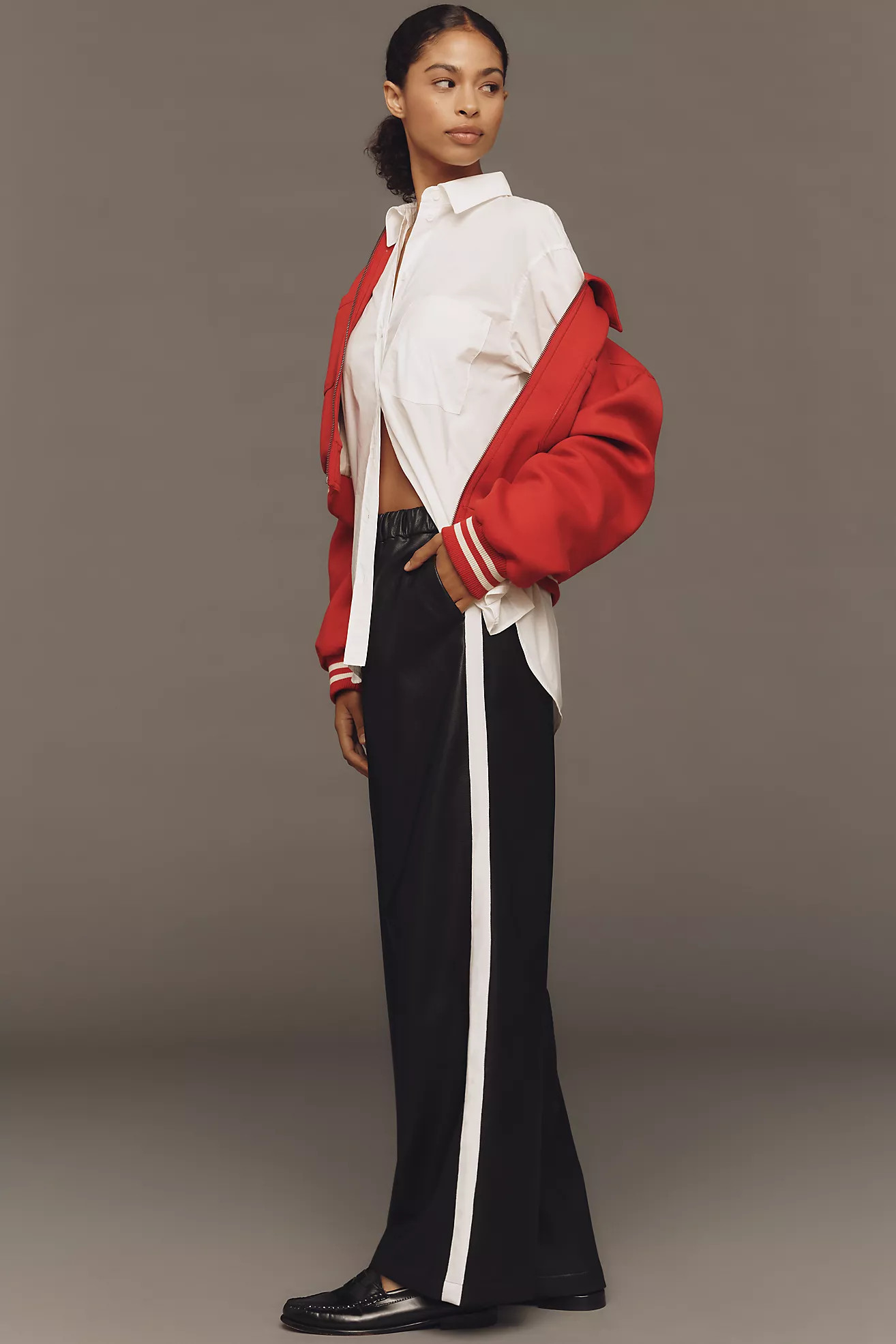 Maeve Faux Leather Pull-On Track Pants | Anthropologie (US)
