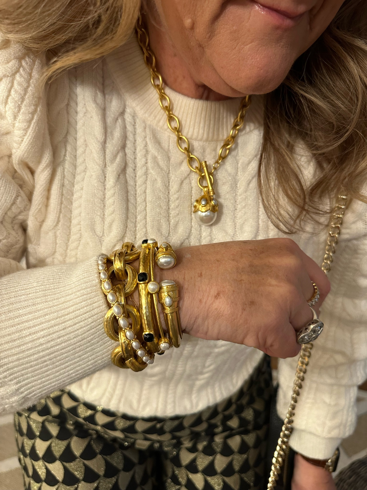 Just ignore the double chin. Hopefully you’re looking at this beautiful Julie Vos jewelry. 24k gold plated gold over nickel free brass. It’s substantial. It’s rich. 

Start your bracelet stack or collection! 

Gifts for her gifts for me splurge worthy gifts 

#LTKover40 #LTKGiftGuide #LTKHoliday