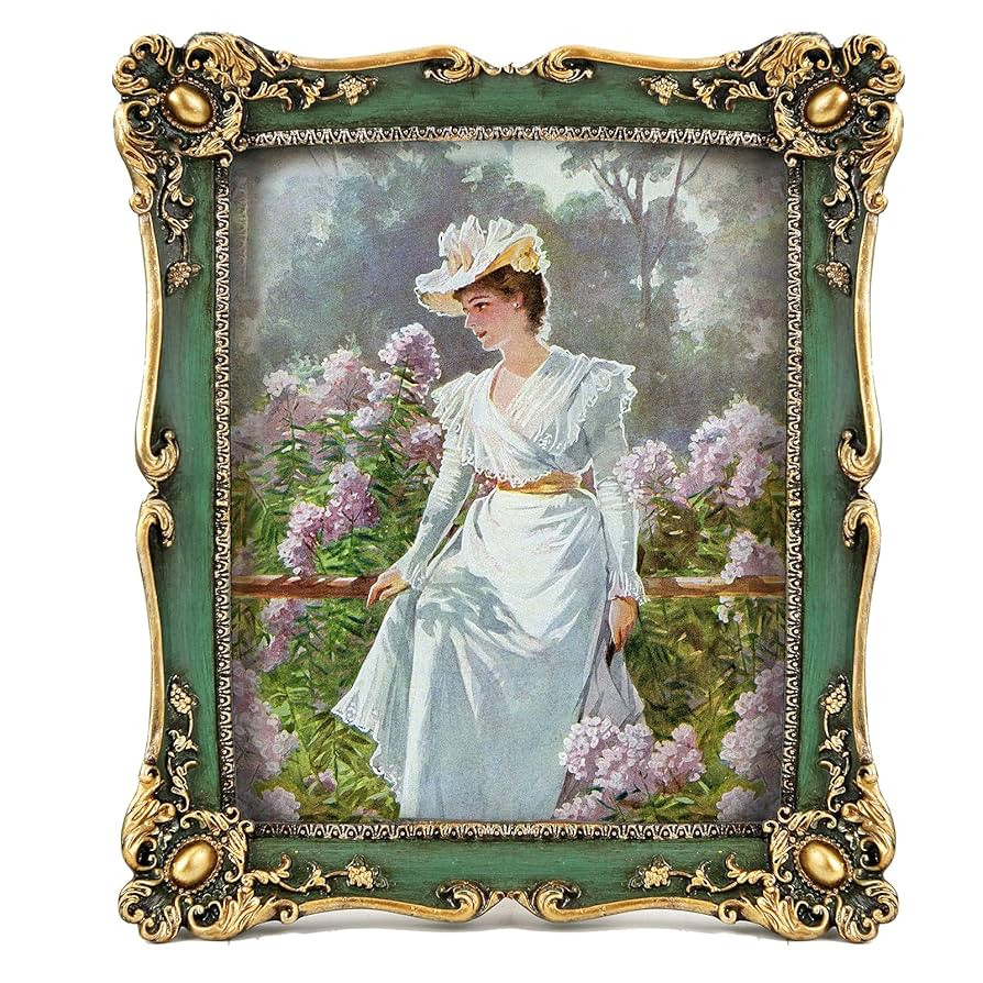 Vintage 4x6 Picture Frames Green Photo Frame Golden Gemstone with Glass Floral Antique Picture Fr... | Amazon (US)