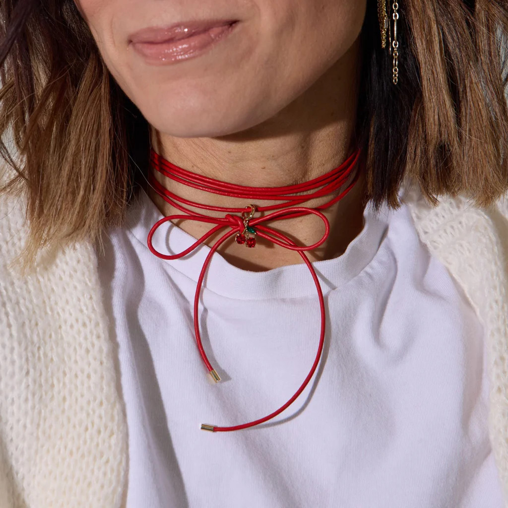 Red Casanova Cord Necklace | Nickel and Suede