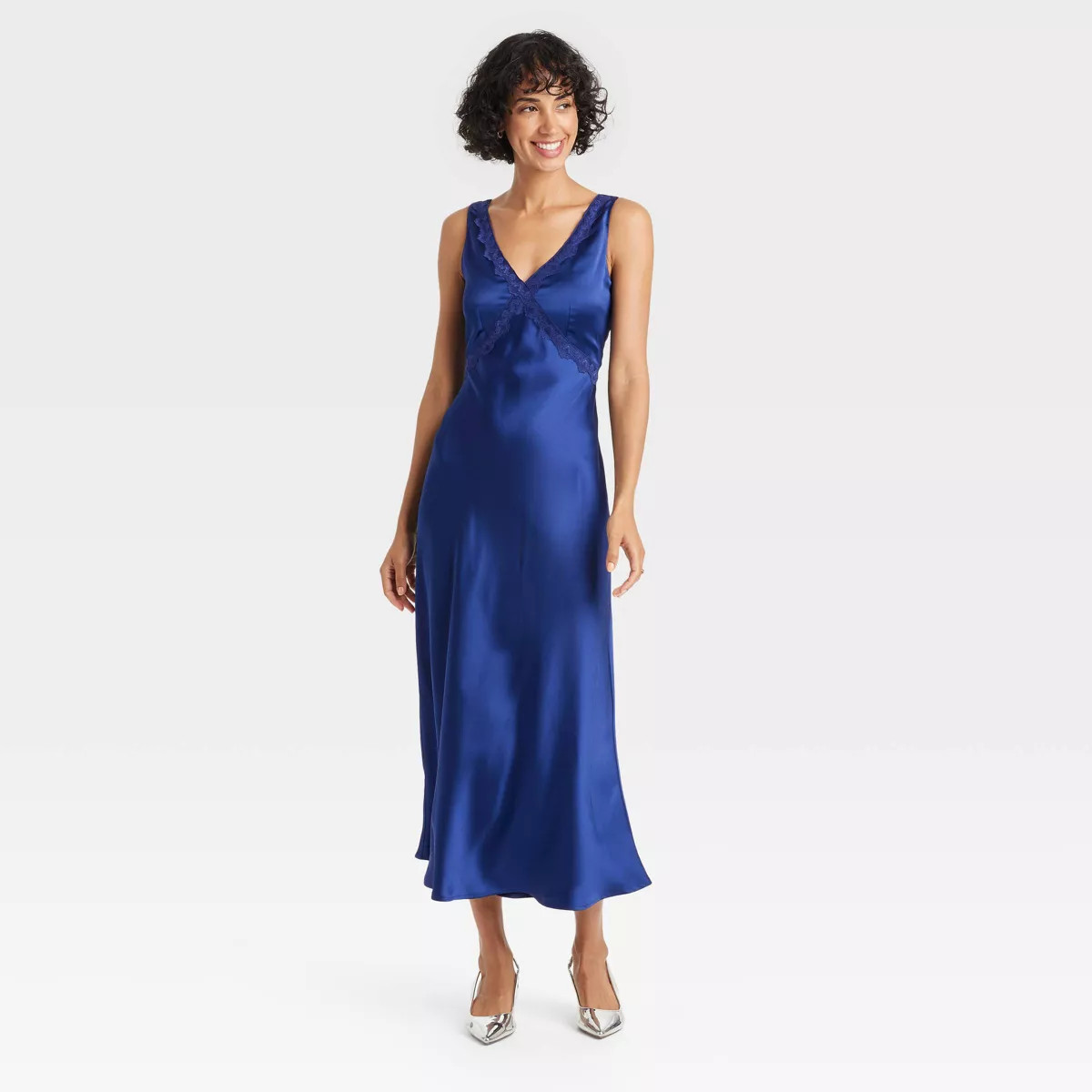 Women's Midi Lace Trim Dress - A New Day™ Navy XS | Target