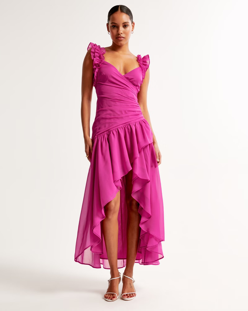 Ruffle Strap High-Low Maxi Dress | Abercrombie & Fitch (US)