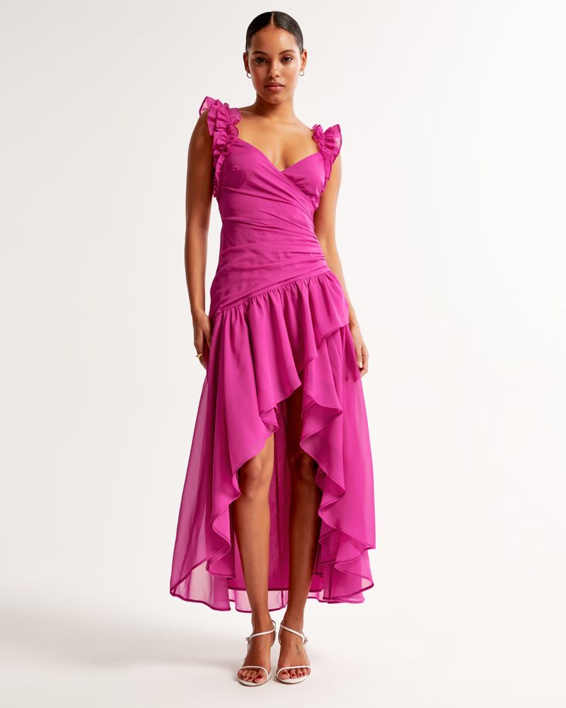Ruffle Strap High-Low Maxi Dress | Abercrombie & Fitch (US)