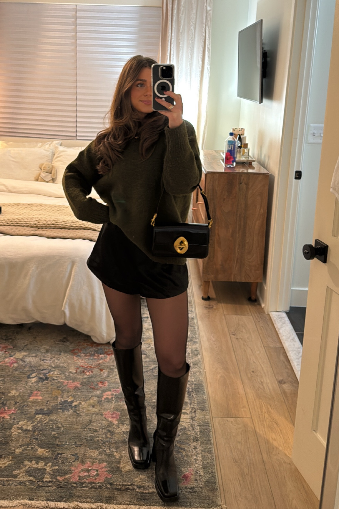 wearing XS in sweater, XS in silk shorts, and back is Rebecca Minkoff but sold out 😭

#LTKSeasonal #LTKHoliday #LTKGiftGuide