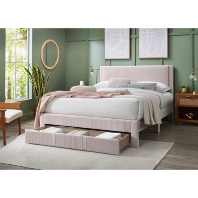 Contemporary Full-Size Bed with Storage Drawer, Light Pink Corduroy Texture, Chic Bedroom Furniture | Wayfair North America