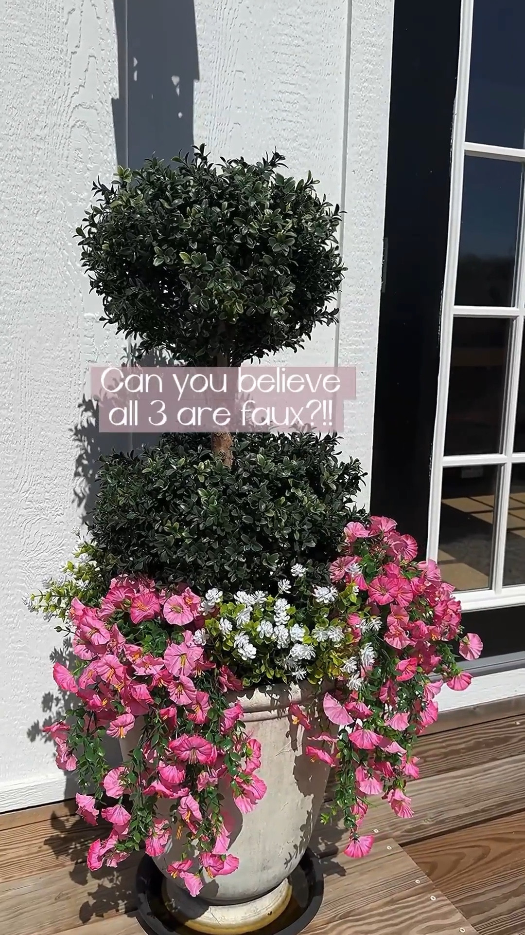 My boxwoods have been through 3 seasons and have not faded at all. They’ve held up beautifully. I added the faux morning glory and white eucalyptus to the pot and wow!! So realistic😍

Faux boxwood, pink morning glory, white eucalyptus, solar lanterns, hooks, cupola, weathervane, planters

#LTKSeasonal #LTKHome #LTKstorytime