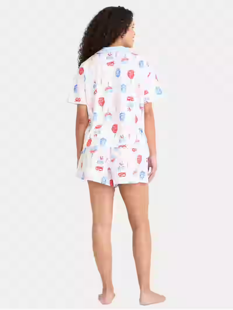 Way to Celebrate Women's Notch Collar Top and Shorts Pajama Set, 2-Piece, Sizes XS-3X | Walmart (US)