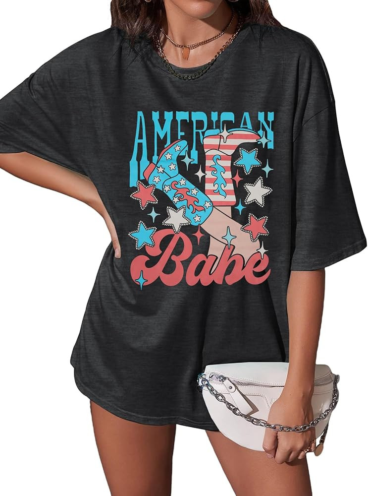 American T-Shirts Women 4th of July Patriotic Shirt Memorial Day Tee Vintage Cowgirl Shirt USA Ov... | Amazon (US)