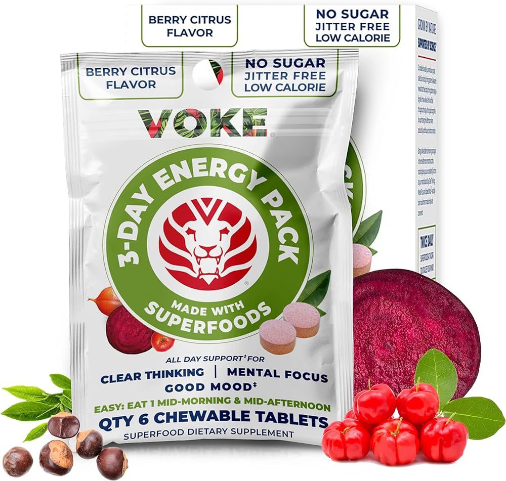 Voke Energy Tablets - Rapid Focus Superfood Chewable Tablets, Pocket Portable, Resealable Packagi... | Amazon (US)