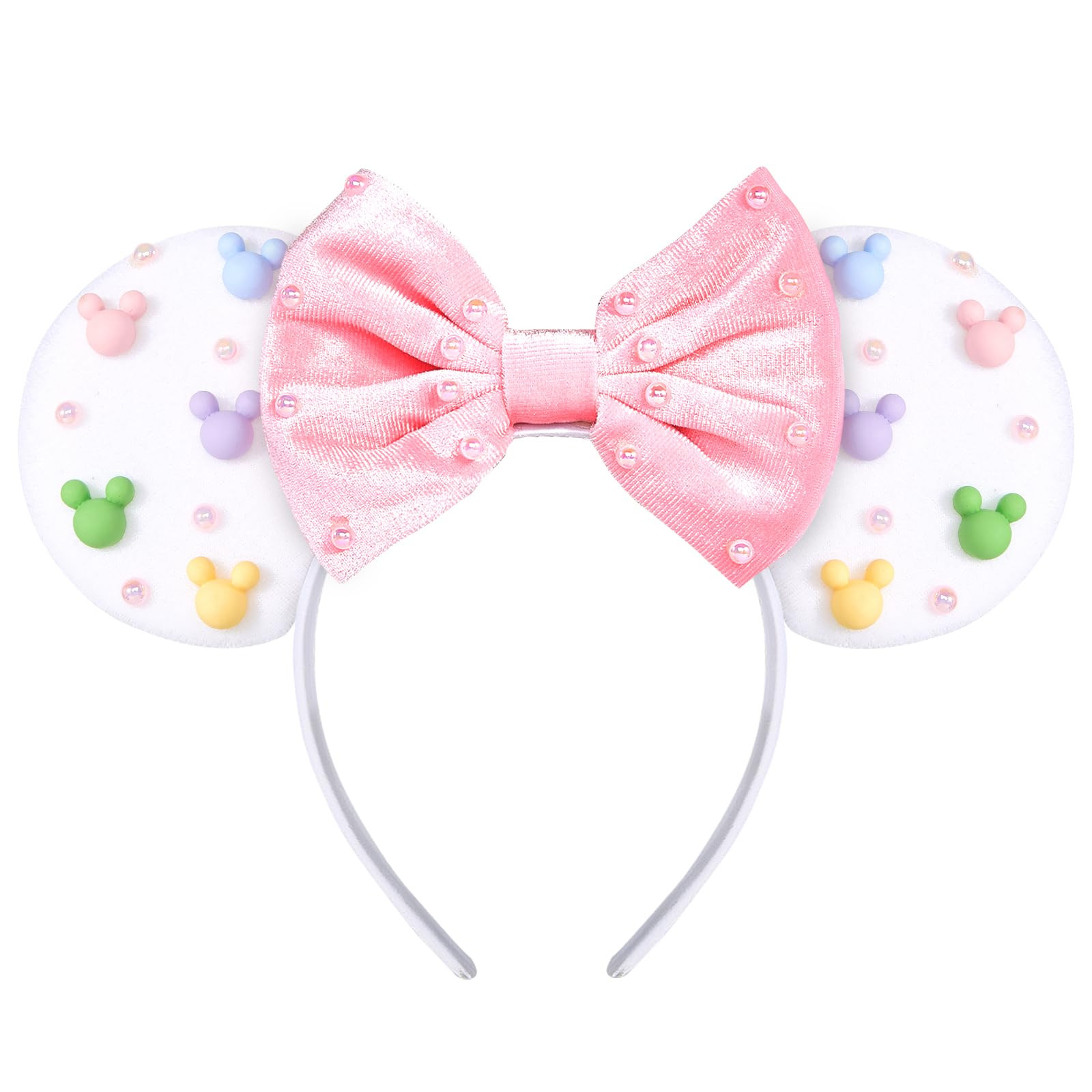 Mouse Ears Headband,Pink bow Headband with Pearl for Women Girls, Cute Velvet Hair Accessories fo... | Amazon (US)