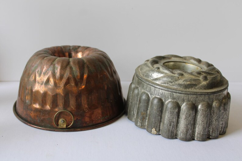 Two Vintage Bundt Molds Jello Copper & Silver Antique Primitive Rustic Display Farmhouse Kitchen ... | Etsy (US)