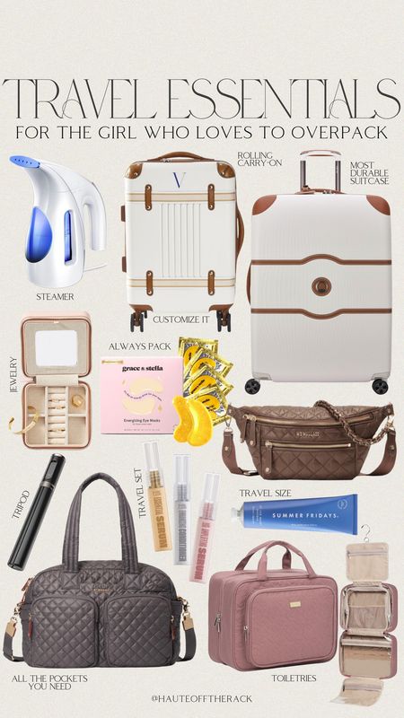 Travel essentials for the girl who loves to over pack! We need lots of storage space!

#travelessentials #vacation #carryon #spinner #mzwallace #markandgraham #steamer #amazonfinds #undereyepatch #jewelrycase #vacation #travelbag 



#LTKbeauty #LTKtravel #LTKitbag