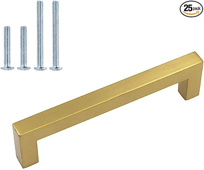 homdiy Brass Cabinet Pulls Gold Hardware 25 Pack - HDJ12GD Kitchen Cabinet Handles Brushed Brass ... | Amazon (US)