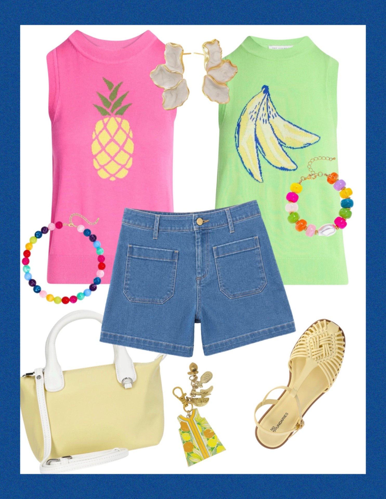 Colorful Summer Outfit with Lilly Pulitzer Harleen Shorts 🍍🍌💙

Bright, playful summer style featuring the cutest fruit sweater tanks paired with my favorite Lilly Pulitzer Harleen Patch Pocket Denim Shorts! I own every piece in this look and love how effortlessly it comes together for vacation days, weekend errands, brunch, or summer adventures. The pineapple and banana tanks add a fun pop of color, while the colorful jewelry, mini handbag, and woven sandals complete the outfit perfectly. 🍍✨🍌

#LTKStyle #LillyPulitzer #SummerOutfit #PreppyStyle #ColorfulFashion #VacationStyle #OOTD #SummerWardrobe #WeekendStyle 🌴💙🍍
Walmart finds, Walmart fashion

#LTKOver40 #LTKPetite #LTKootd