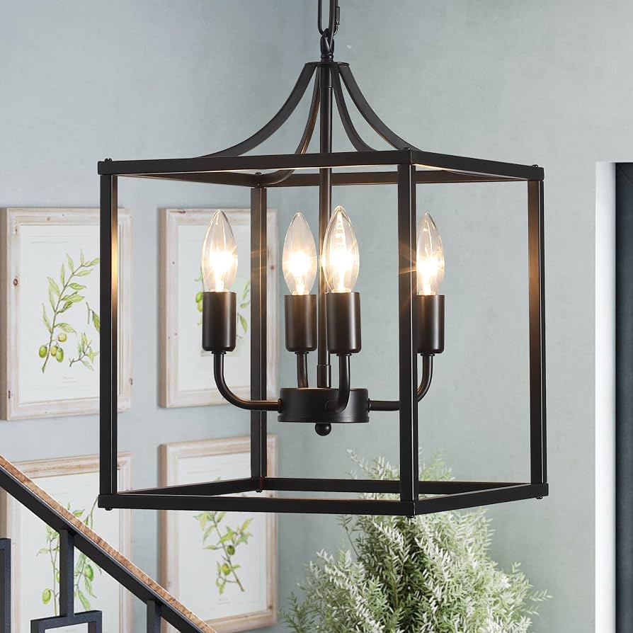 Qcyuui Industrial Metal Chandelier Elegant Black Ceiling Light Fixture for Living Room Lantern St... | Amazon (UK)