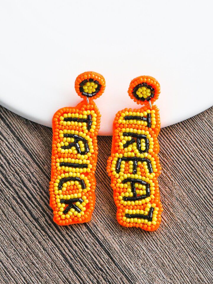 1pair Handmade Halloween Alphabet Rice Beaded Dangle Earrings For Women | SHEIN
