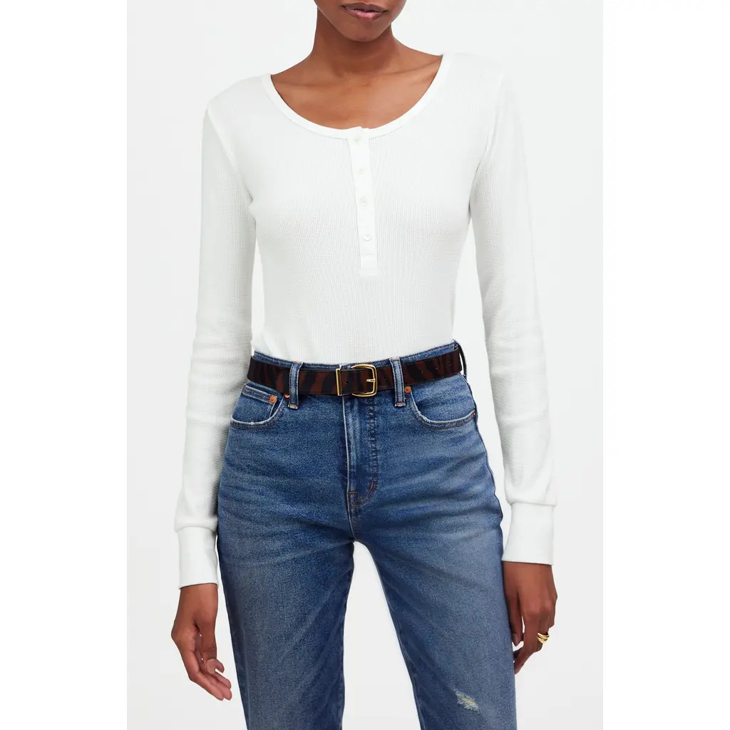 Madewell Waffle Knit Scoop Neck Henley Top in Eyelet White at Nordstrom Rack, Size Large | Nordstrom Rack