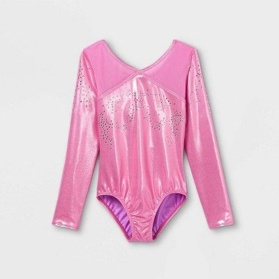 Girls' Shimmer Gymnastics Long Sleeve Leotard - Cat & Jack™ Pink | Target