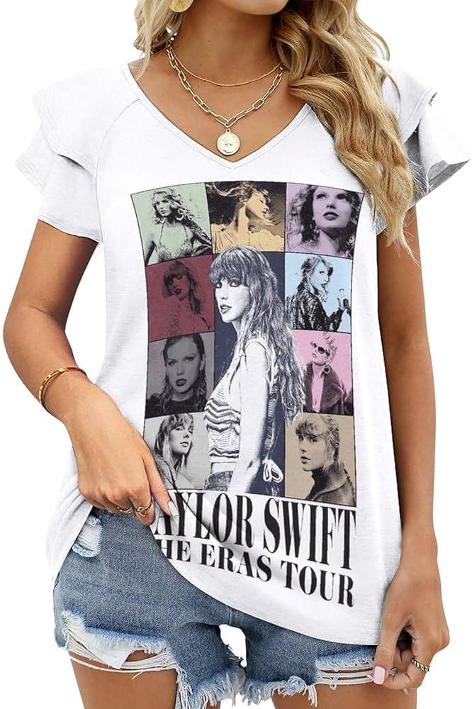 Singer Tshirt Short Sleeve Tee Taylor Shirt Fans Gift Tops Casual Tee Country Music V-Neck T-Shir... | Amazon (US)