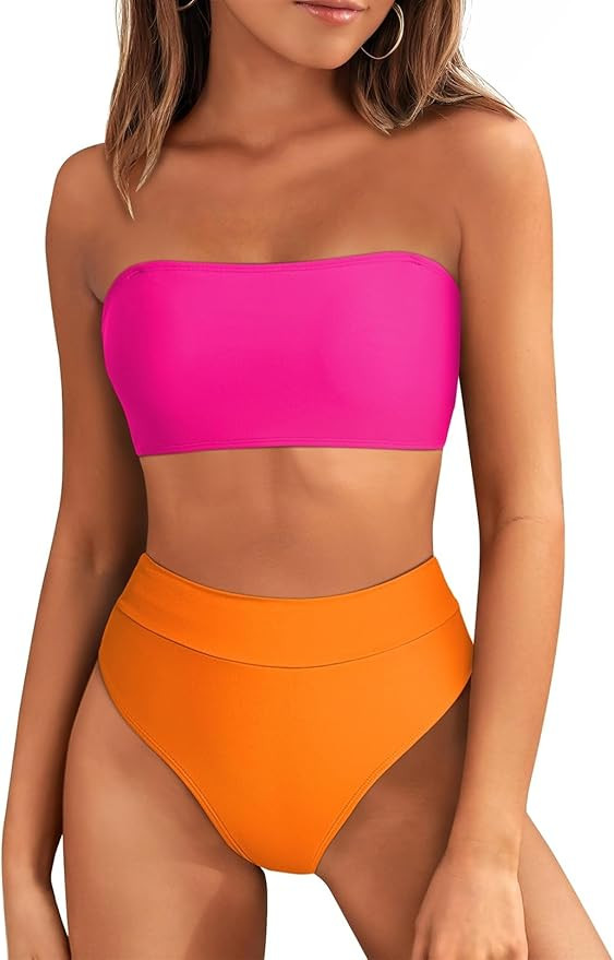 Pink Queen Women's Removable Strap Wrap Pad Cheeky High Waist Bikini Set Swimsuit | Amazon (US)