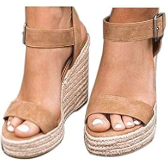 VICKI·VICKI Women's Platform Sandals Wedge Ankle Strap Open Toe Sandals | Amazon (US)