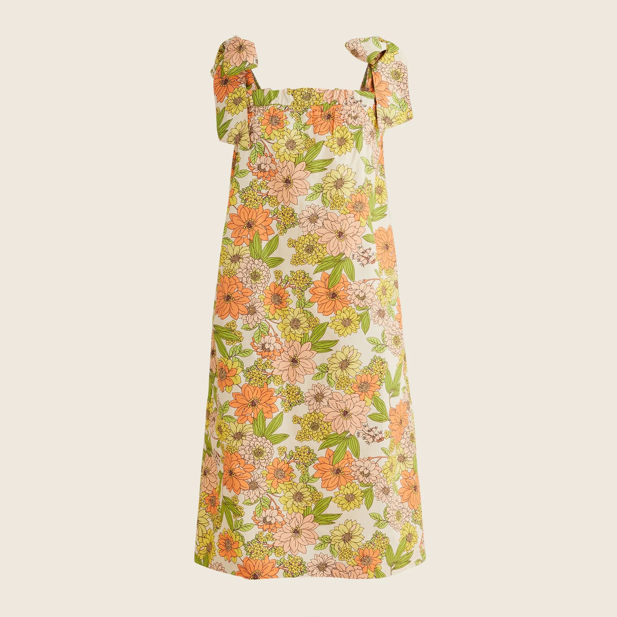 Tie-shoulder cotton poplin dress in zinnia floral | J.Crew US
