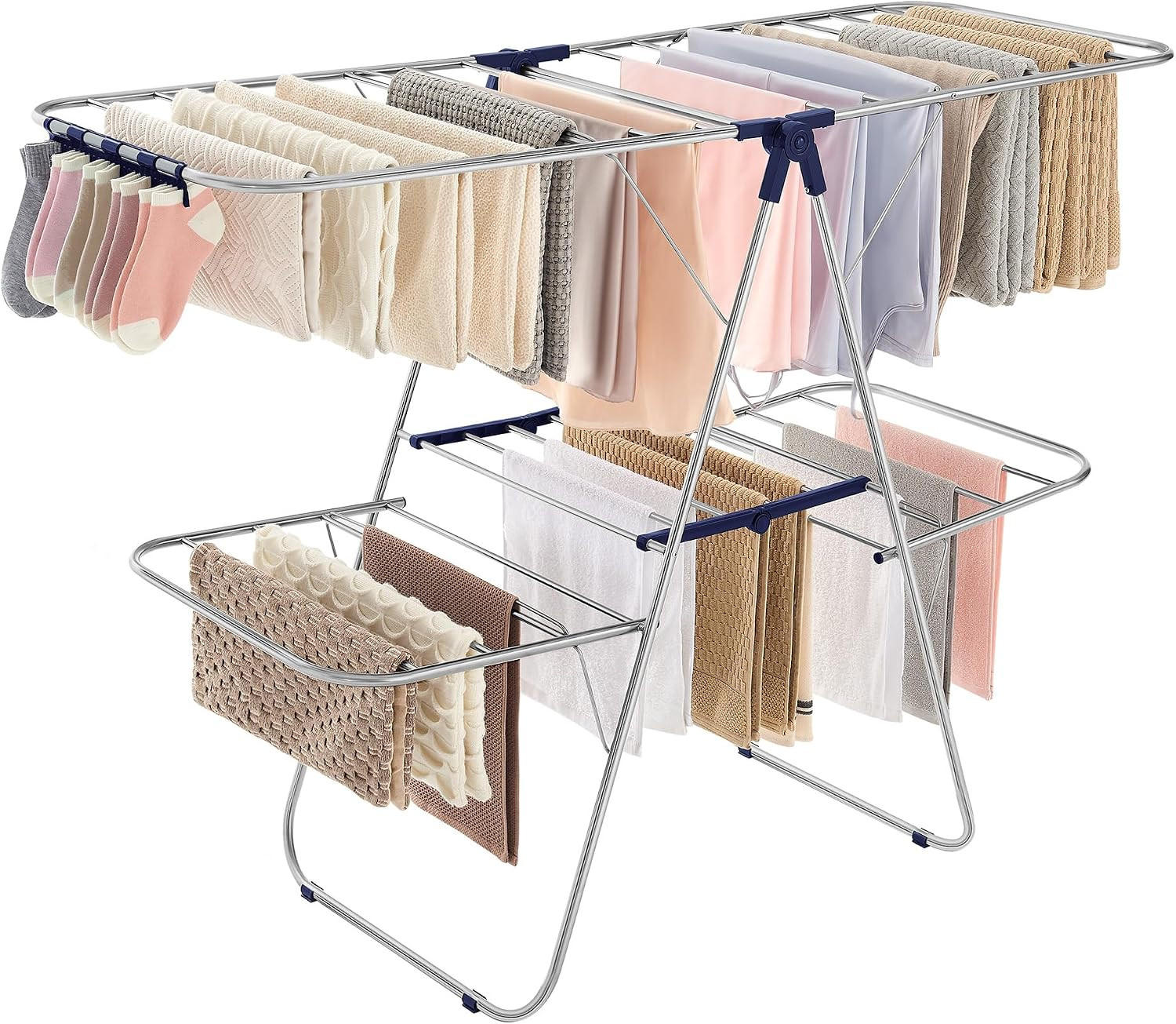 SONGMICS Clothes Drying Rack, Foldable 2-Level Stee Laundry Drying Rack | Amazon (US)