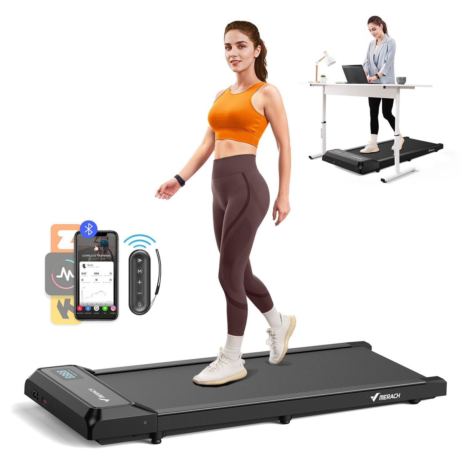 MERACH - T21 Walking Pad, 2.5HP Under Desk Treadmill with Remote Control, APP, LED Display, 265LBS Capacity - Black | Best Buy U.S.