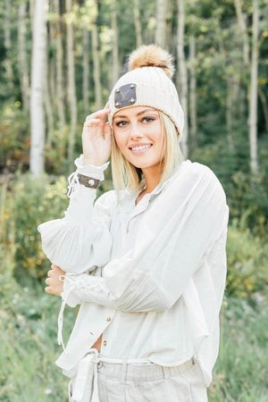 Cream Beanie with LV logo | Vintage Boho