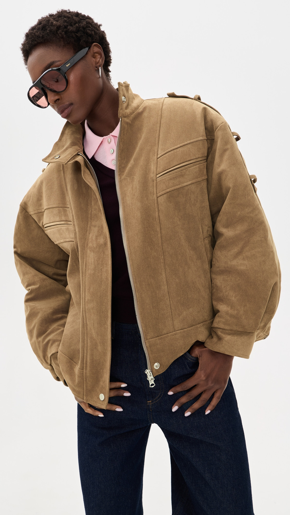 Source Unknown Tova Faux Suede Bomber Jacket Khaki M/L | Shopbop