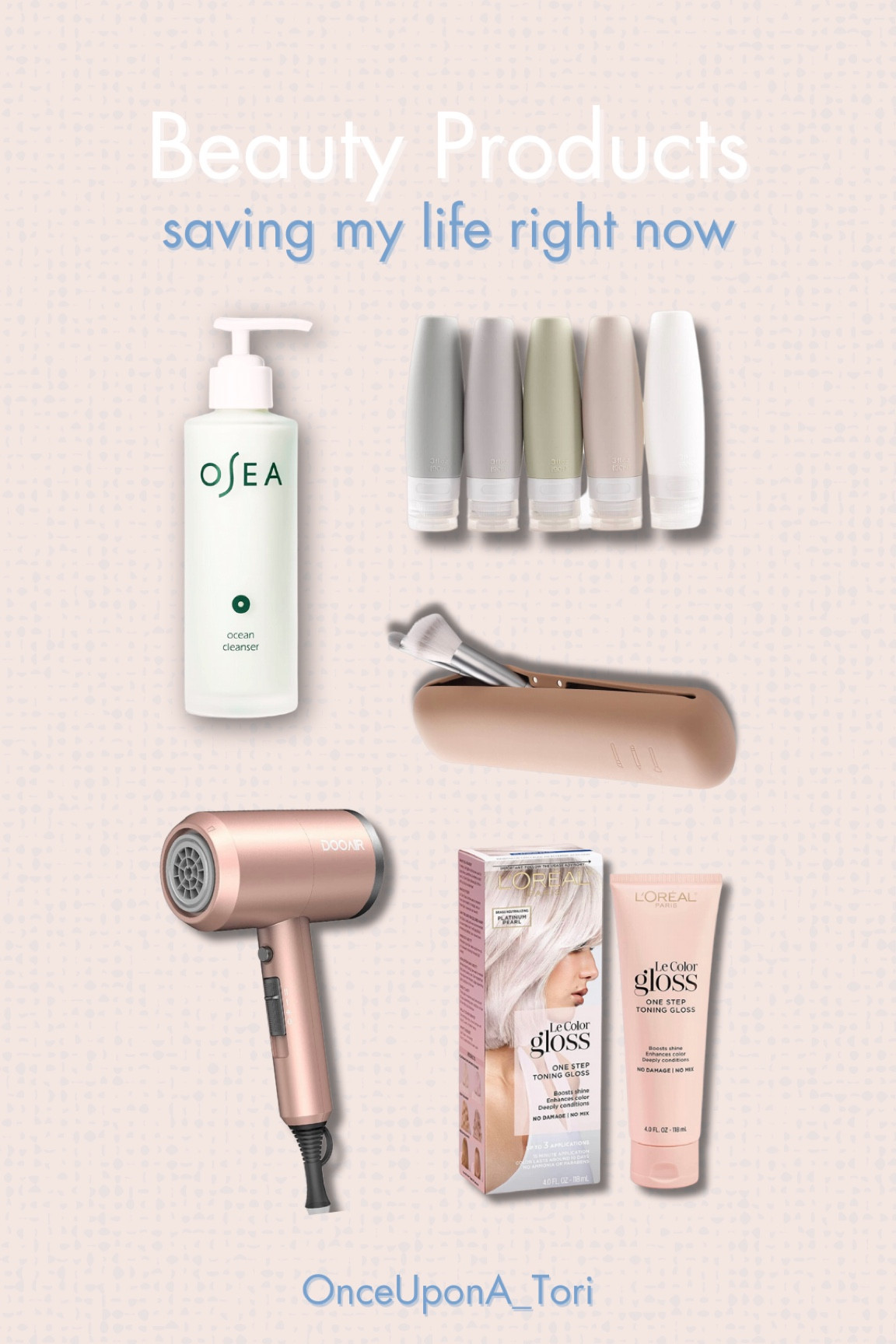 These beauty finds are making a huge difference in my life right now. 

Give them a try and see if they work for you too! 🫧

OSea ocean cleanser, silicone travel compliant containers, makeup brush travel case, ion hairdryer, pearl toning gloss for blondes 👱🏼‍♀️ 

#LTKtravel #LTKFind #LTKbeauty