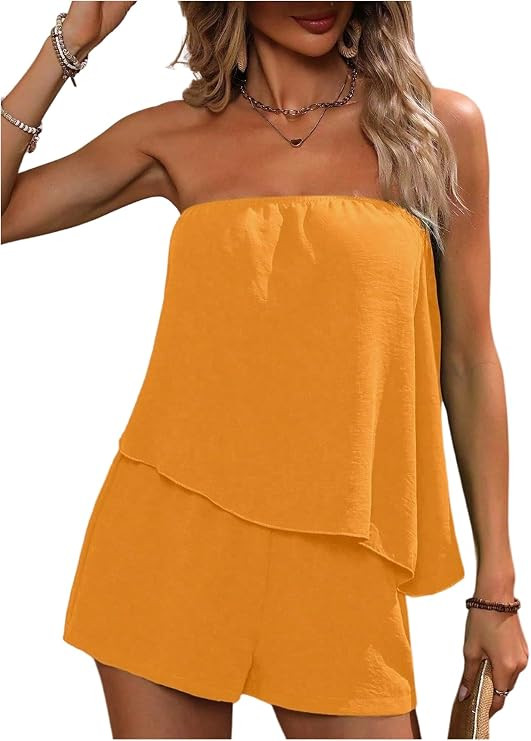 SOLY HUX Women's Summer 2 Piece Outfits Sleeveless Asymmetrical Tube Top and Shorts Set | Amazon (US)