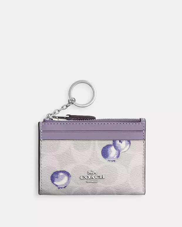 Mini Skinny Id Case In Signature Canvas With Blueberry Print | Coach Outlet US